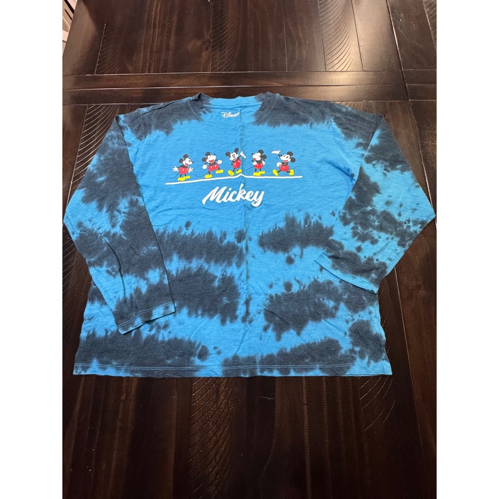 Disney Mickey Mouse Tie Dye Long Sleeve Graphic Tee Blue Black juniors size 19